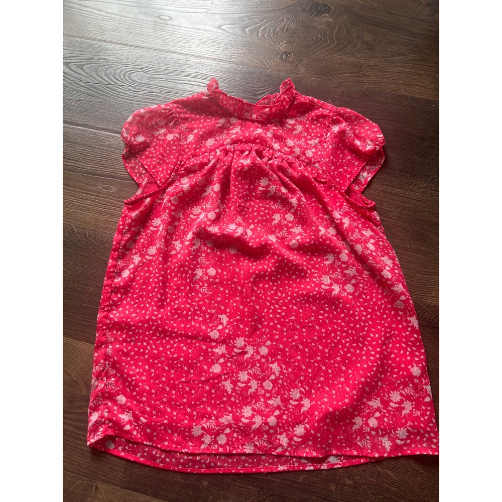 Joie Pink Floral Ruffle Neck Short Sleeve Babydoll Blouse Top Small